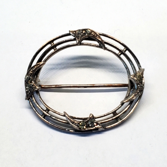 Antique Jewelry - Antique Art Deco Sterling Silver Rhinestone Oval Brooch